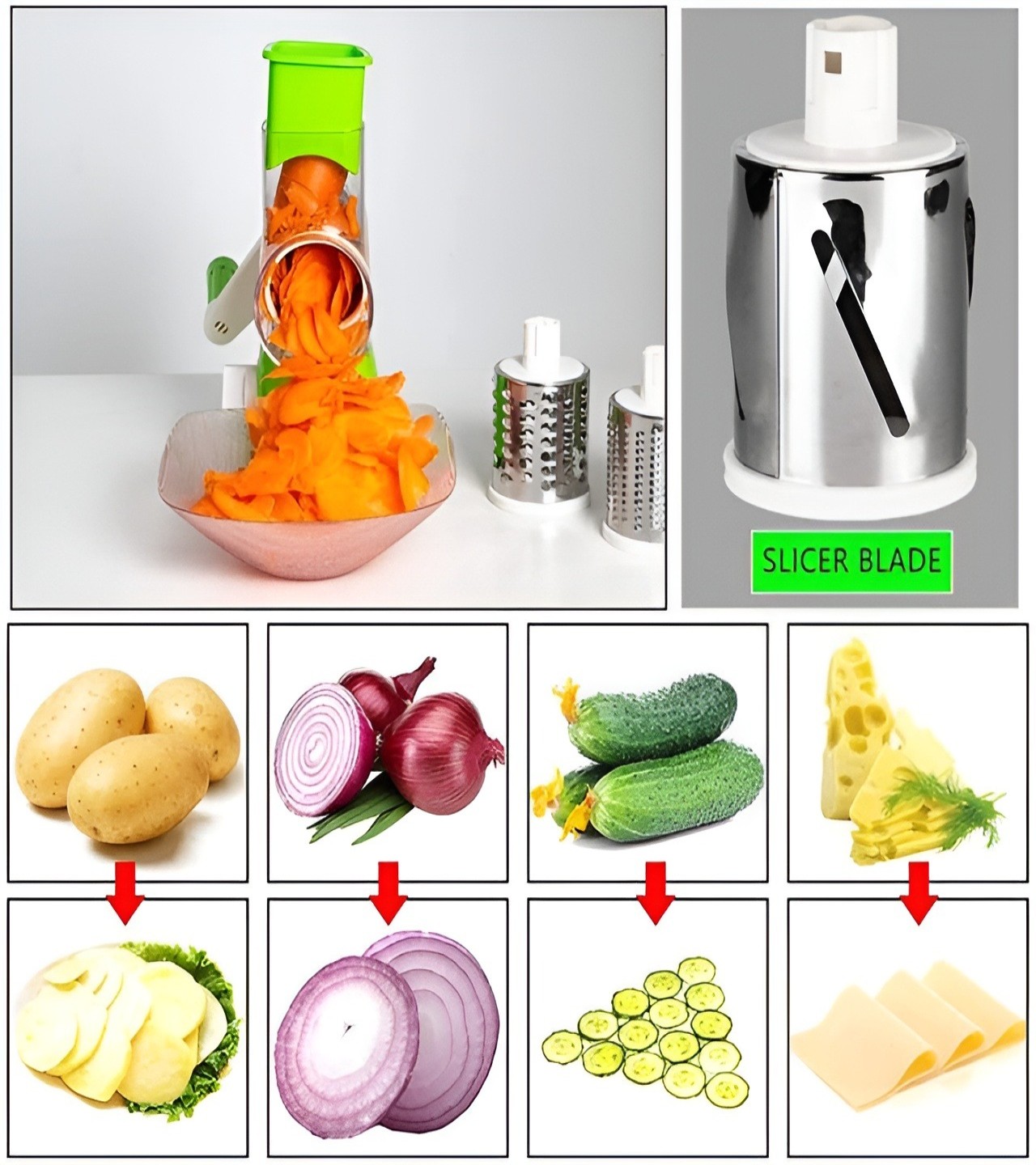 3 in 1 Vegetable Cutter Machine for Potato Onion Carrot - manual vegetable cutter 6 in 1 - potato slicer - Food Graters Chopper Shredders